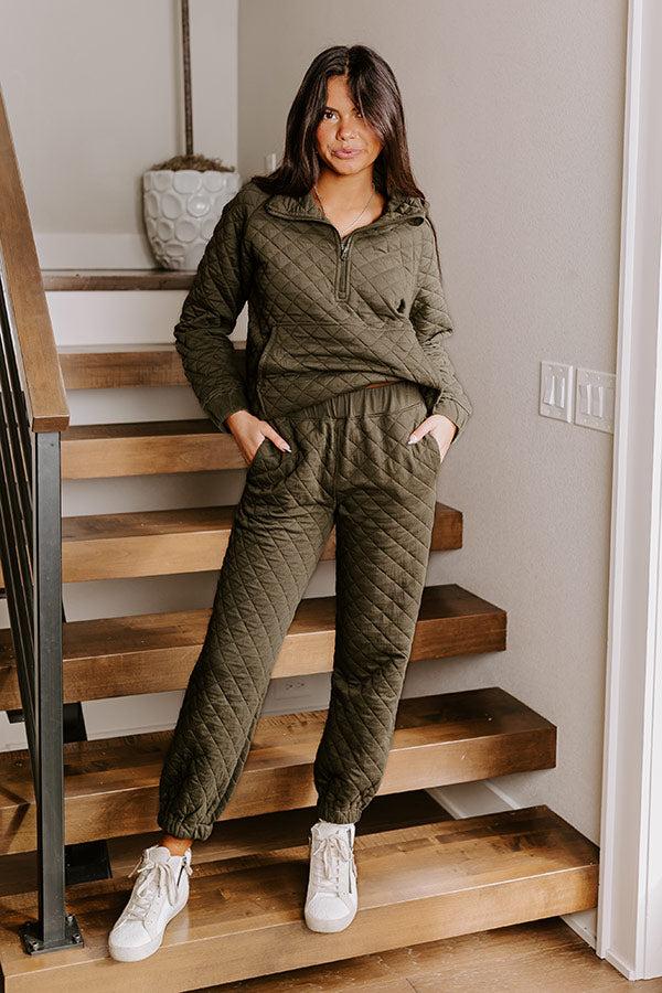 Paris Mornings Quilted Joggers In Dark Sage Product Image