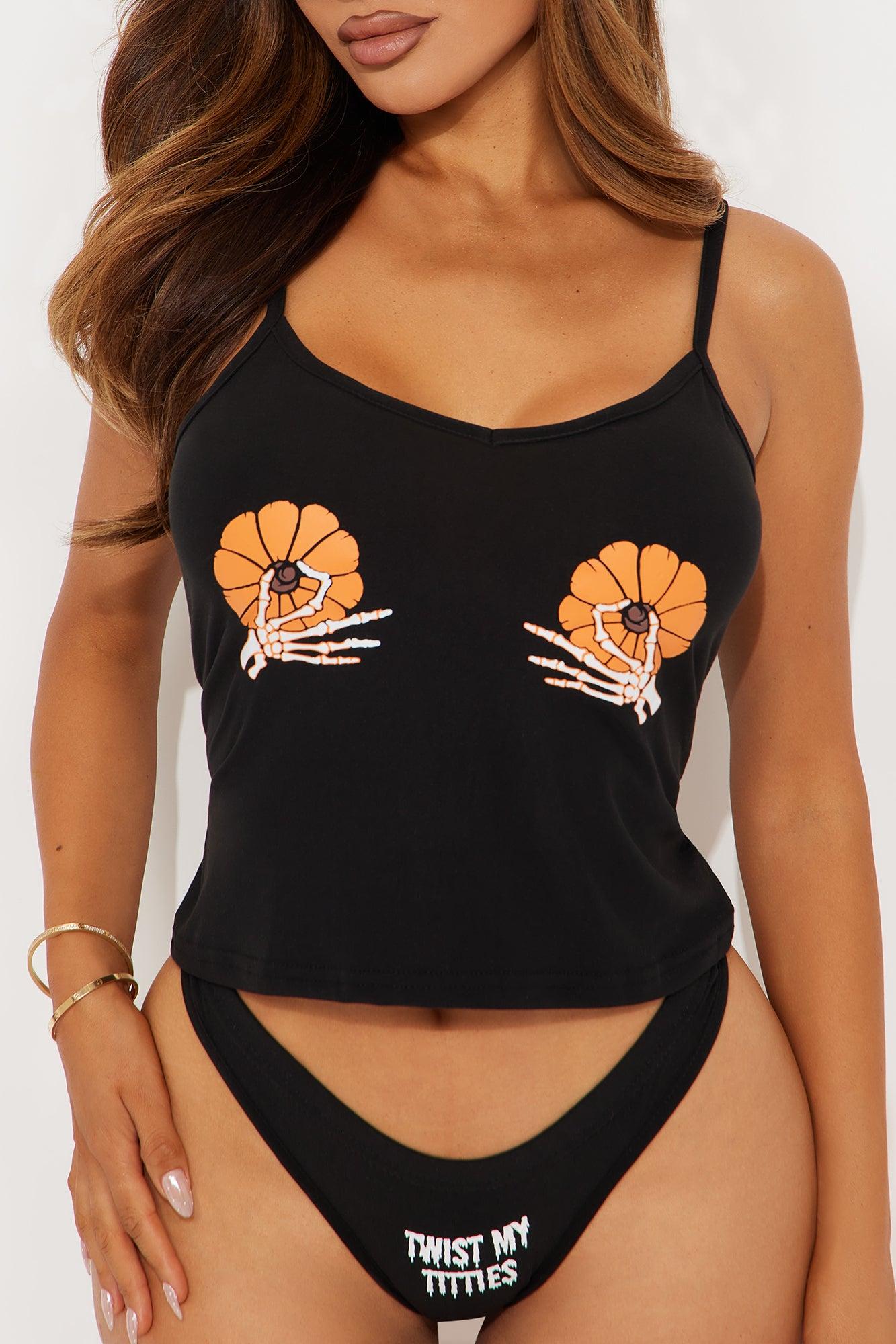 Twist My Tits Halloween 2 Piece Cami And Thong Set - Black/combo Female Product Image