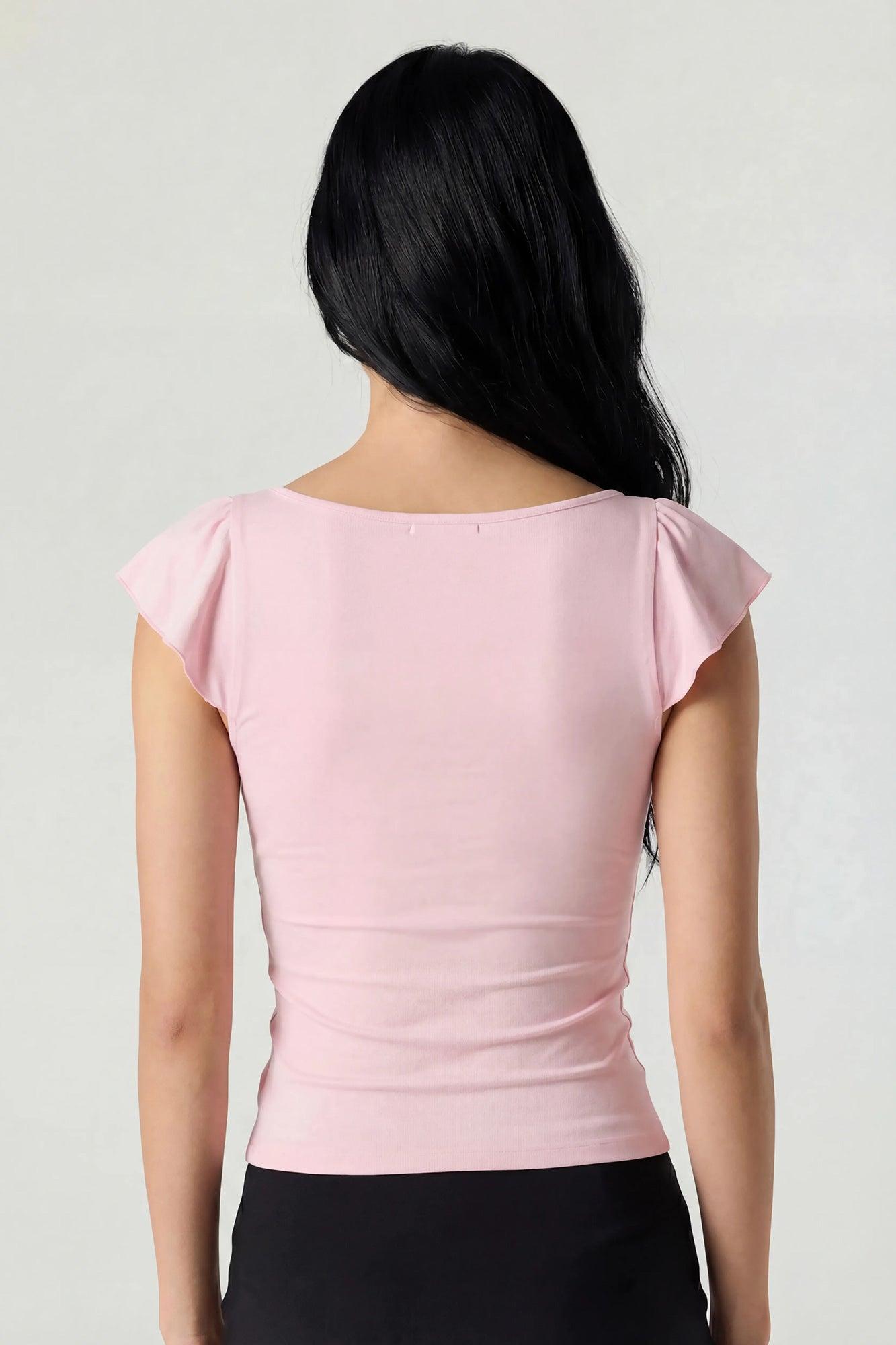 V-Neck Ruffle Tie Front Top Female Product Image