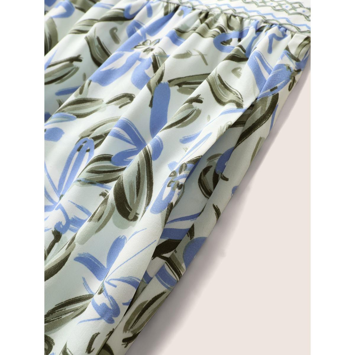 Plus Size Floral Elastic Waist Pocket Maxi Dress White Women Resort Belted Square Neck Sleeveless Curvy BloomChic 26/4X Product Image