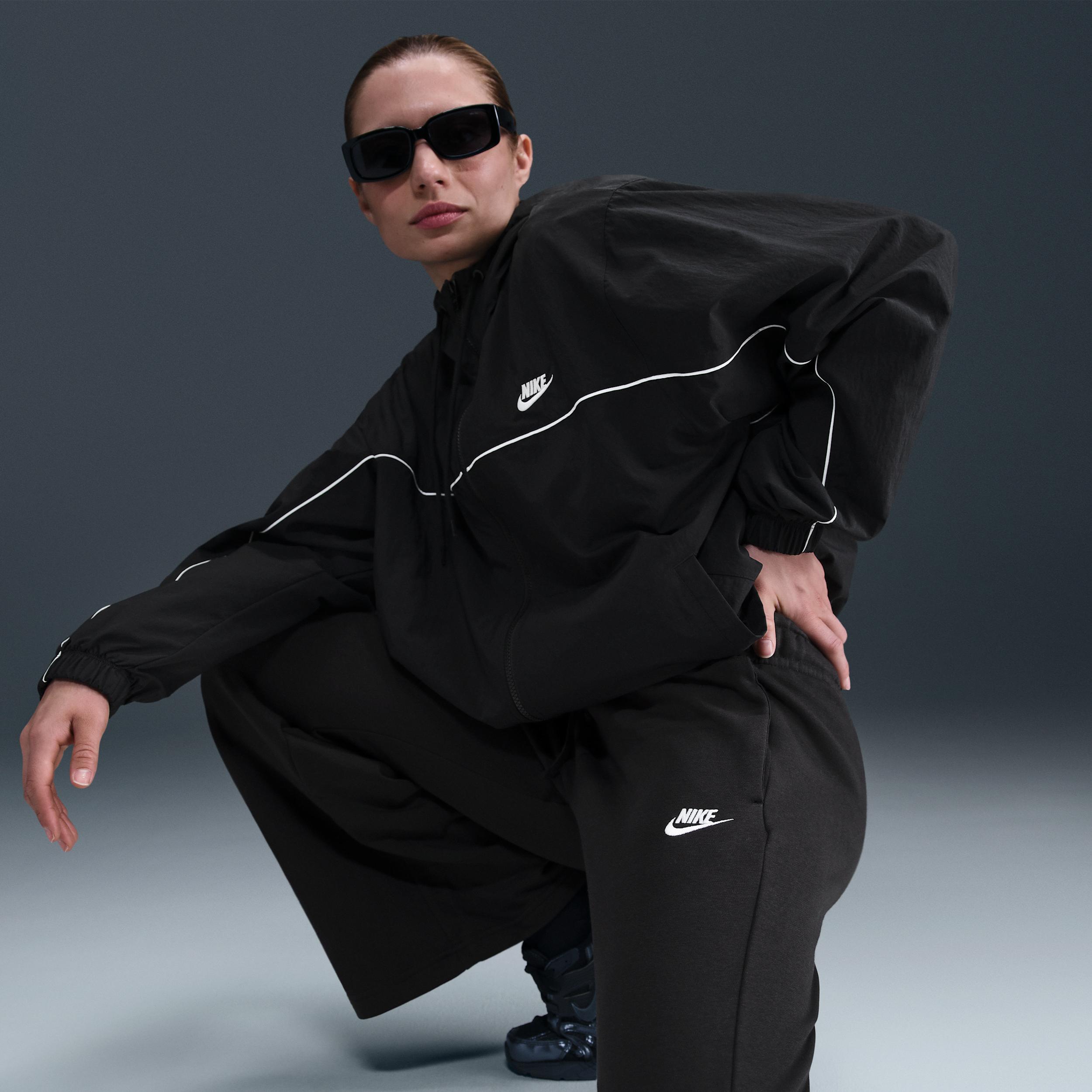 Nike Womens Nike NSW Club Fleece Mid Rise Pant Wide - Womens Black/White Product Image