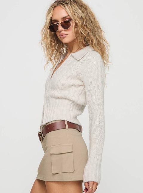 Jeller Zip Front Knit Sweater Beige Product Image