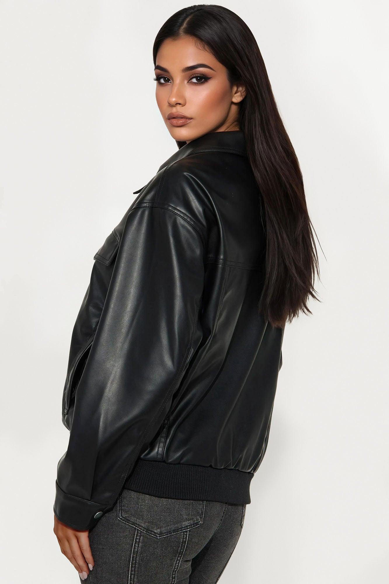 Farrah Faux Leather Bomber Jacket - Black Female Product Image