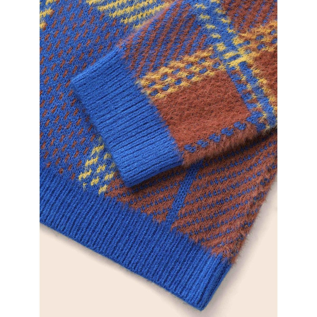 Plus Size Plaid Texture Crew Neck Pullover Navy Women Casual Long Sleeve Round Neck Everyday Pullovers BloomChic 10/M Product Image