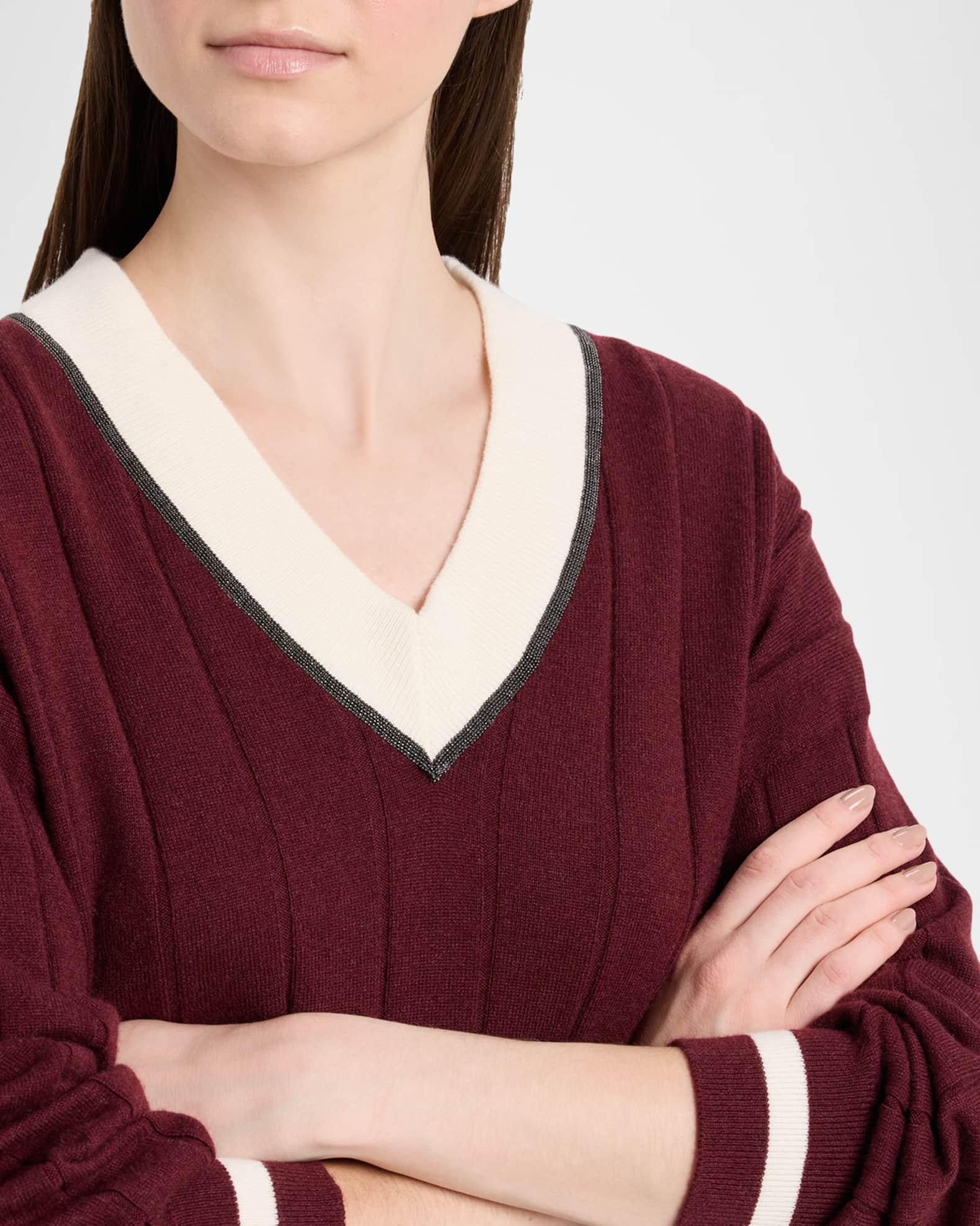 Monili V-Neck Cashmere Rib Knit Sweater Product Image