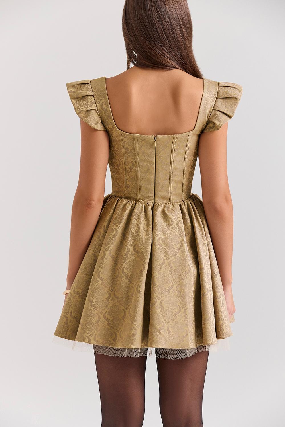 Saasha  gold jacquard mini dress - sale Product Image