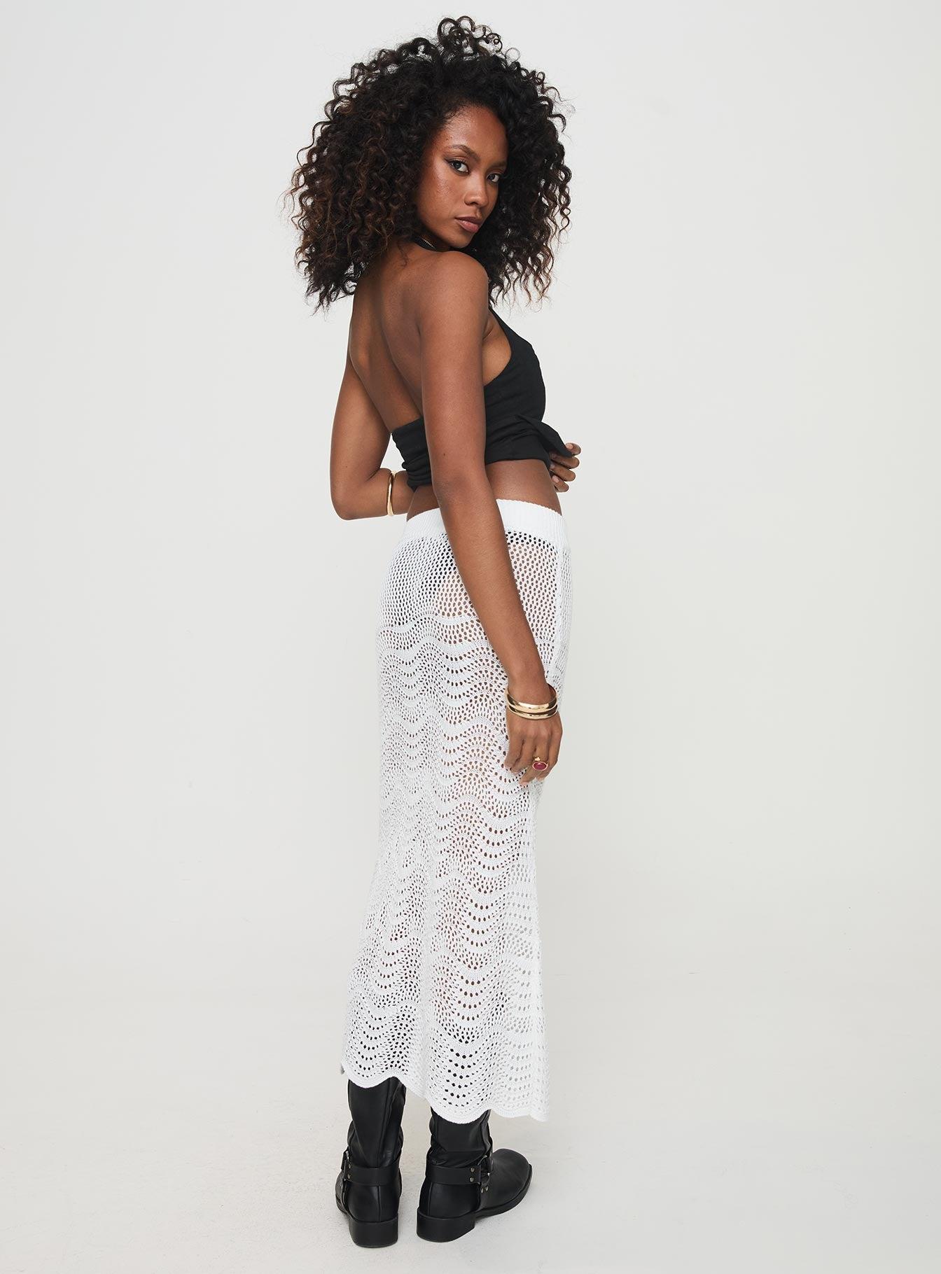 Kastio Crochet Midi Skirt White Product Image