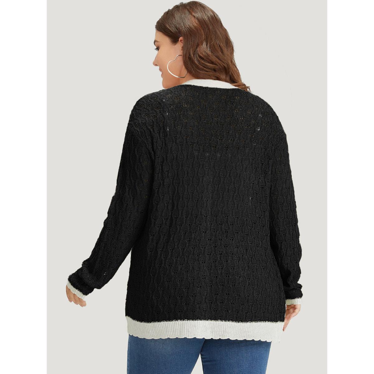 Plus Size Two Tone Patchwork Cut Out Button Down Cardigan Black Women Casual Loose Long Sleeve Work Cardigans BloomChic 14-16/1X Product Image