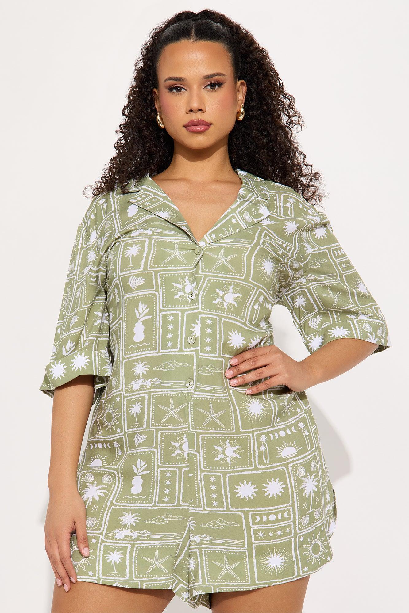 Carrie Button Up Romper - Olive/combo Product Image