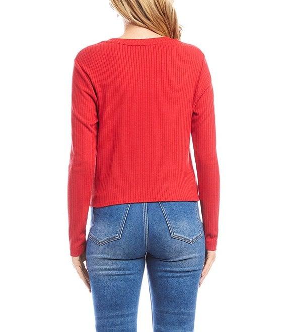 Karen Kane Ribbed Knit Crew Long Sleeved Drape Front Crossover Top Product Image