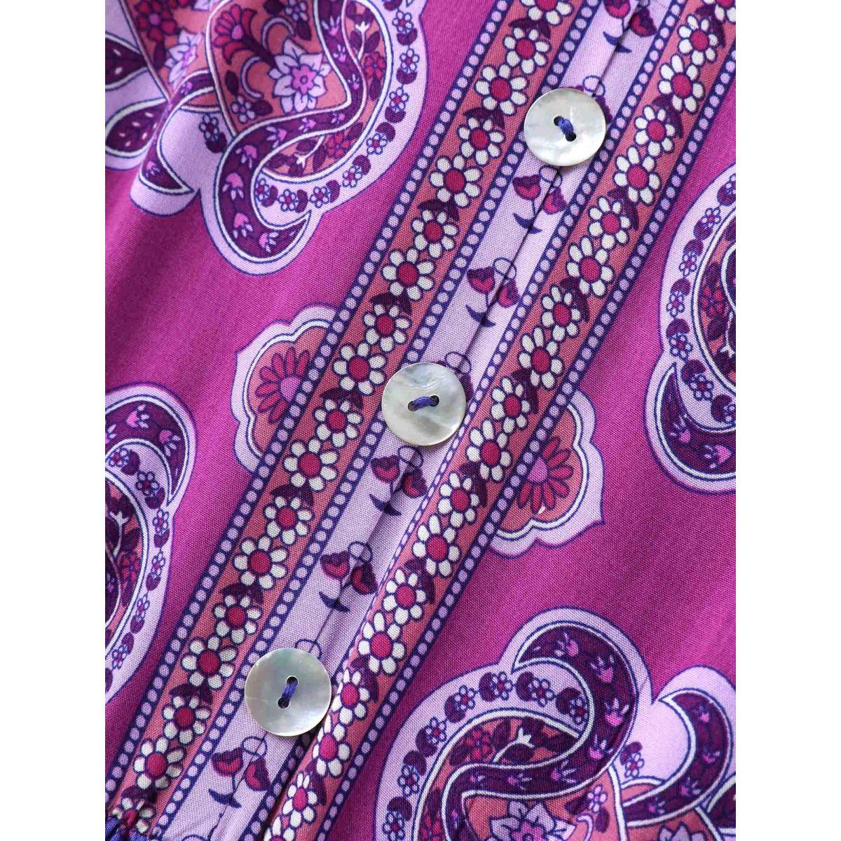 Plus Size Rayon Floral Print Color Contrast Midi Dress BlueViolet Women Boho V-neck Short sleeve Curvy BloomChic 10/M Product Image