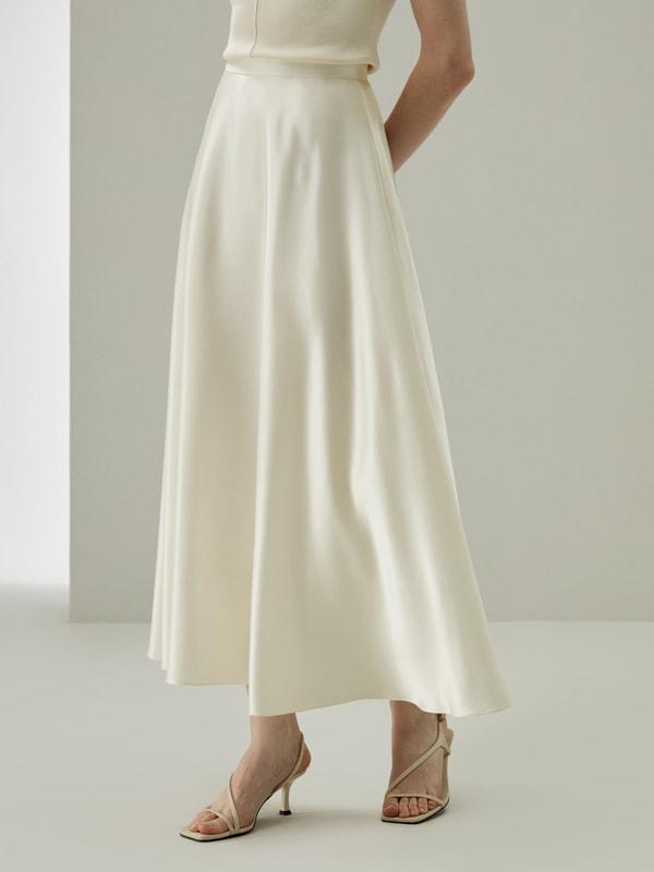LILYSILK Silk Pleated Skirt for Women Lily White Pure Silk Natural Fluid Sheen Skirt 8 Product Image