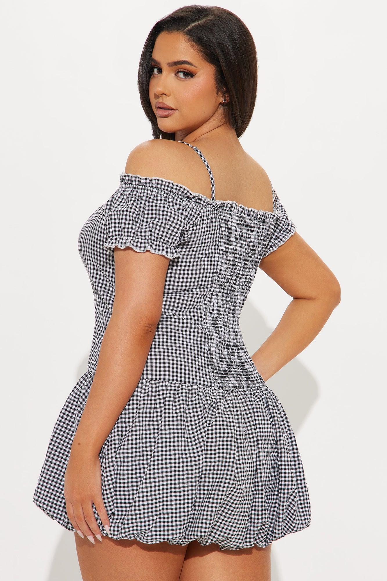 Maggie Gingham Bubble Micro Mini Dress - Black/White Product Image