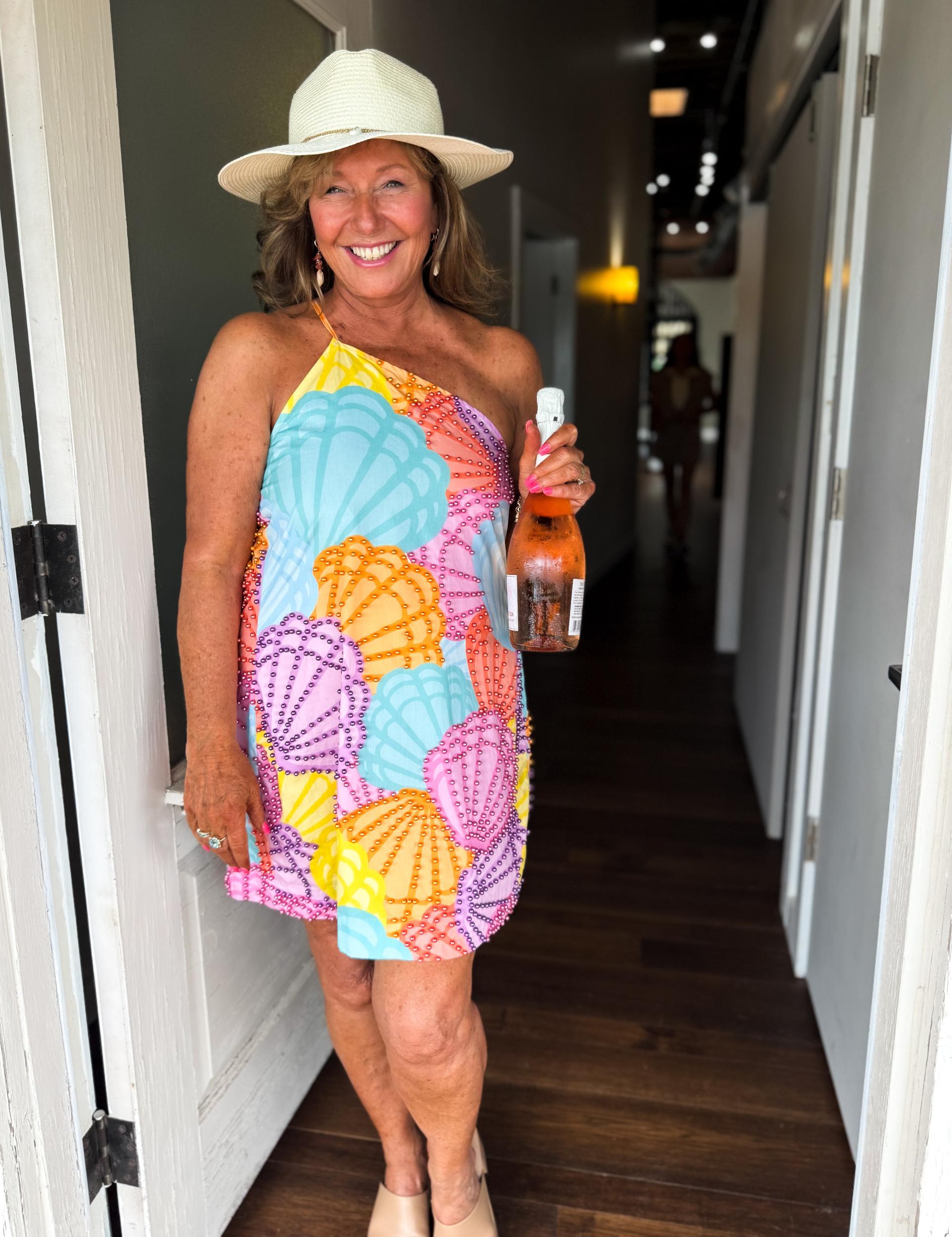 One Shoulder Multi Pearl Shell Dress Product Image