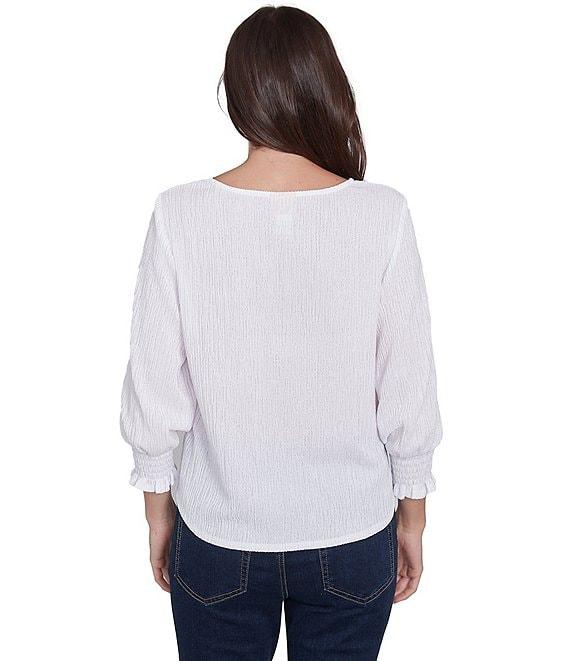 Ruby Rd. Knit Crinkle Keyhole Neck Bar 3/4 Sleeve Tie-Front Top Product Image