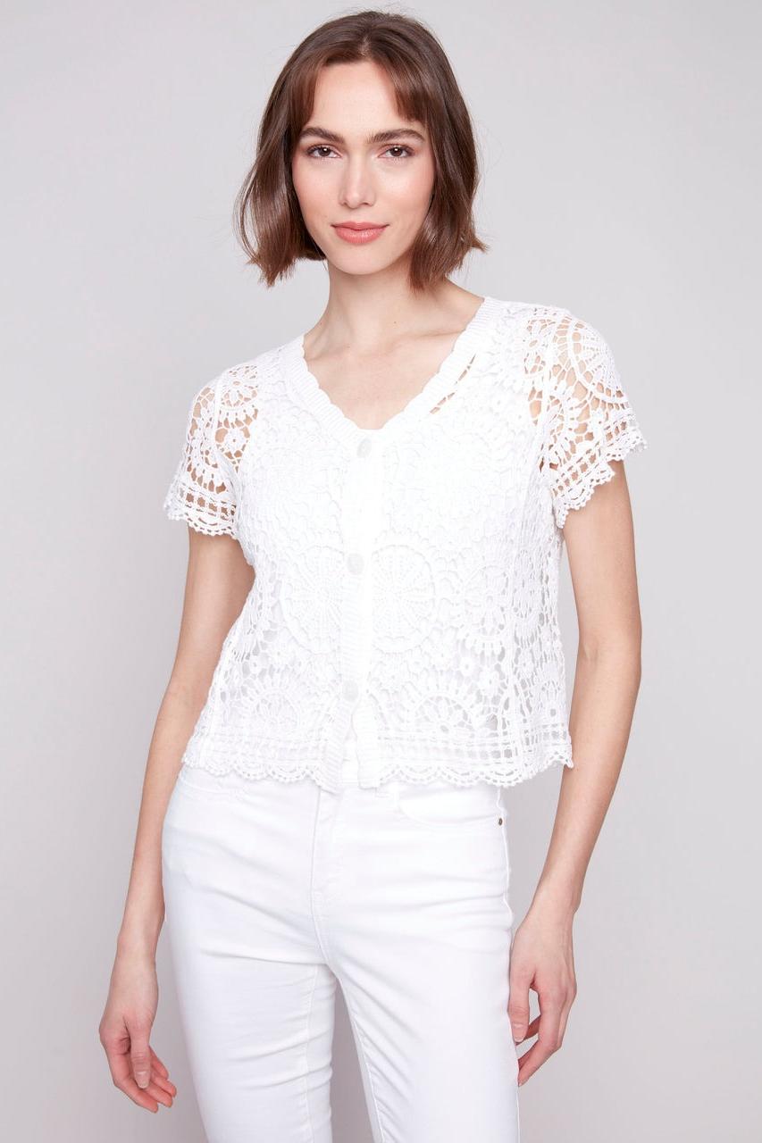 Short Sleeve Crochet Bolero Cardigan Product Image