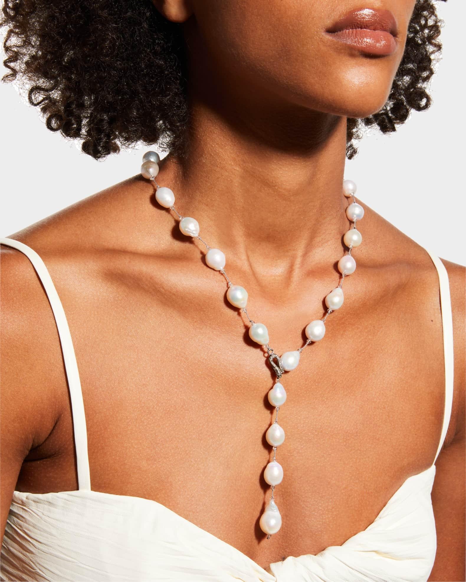 Pearl Lariat with Diamond Snake Clasp Product Image