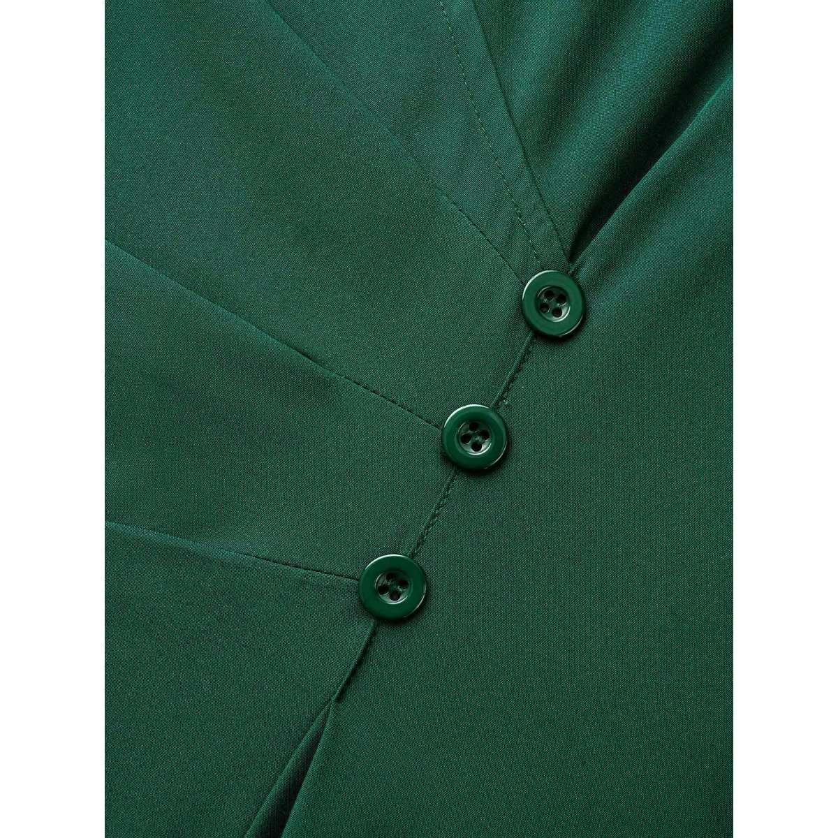 Plus Size Shirt Collar Pleated Button Detail Dress ArmyGreen Women At the Office Pleated Shirt collar Long Sleeve Curvy BloomChic 14-16/1X Product Image