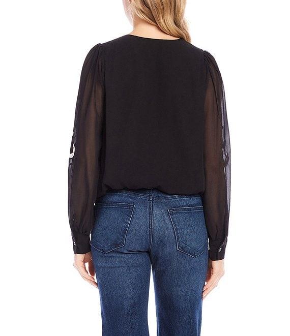 Karen Kane Floral Embroidered V-Neck Long Sleeve Blouson Top Product Image