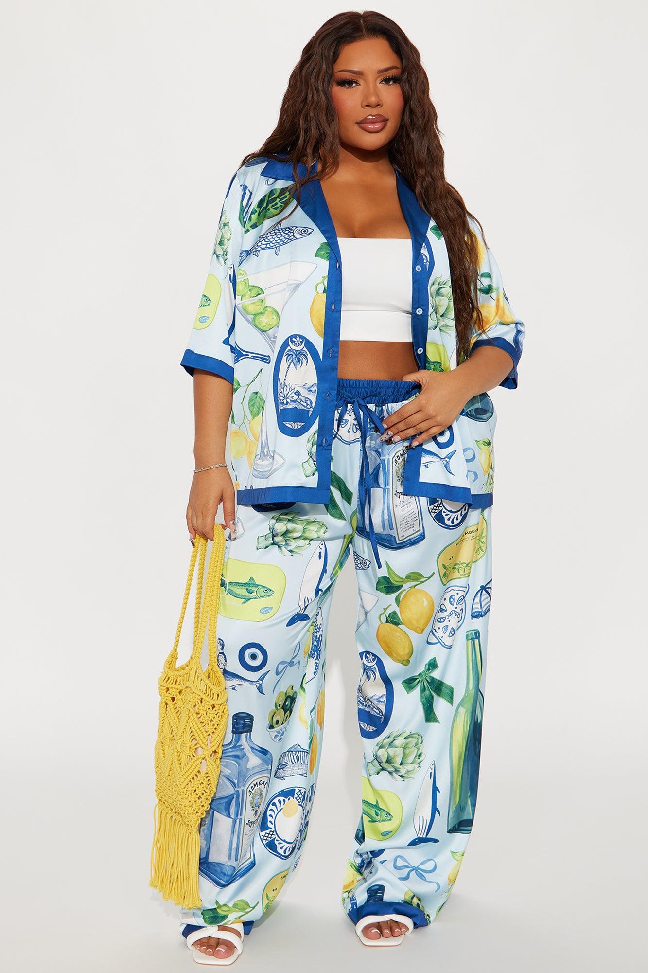 Yacht Club Satin Pant Set - Blue/combo Product Image