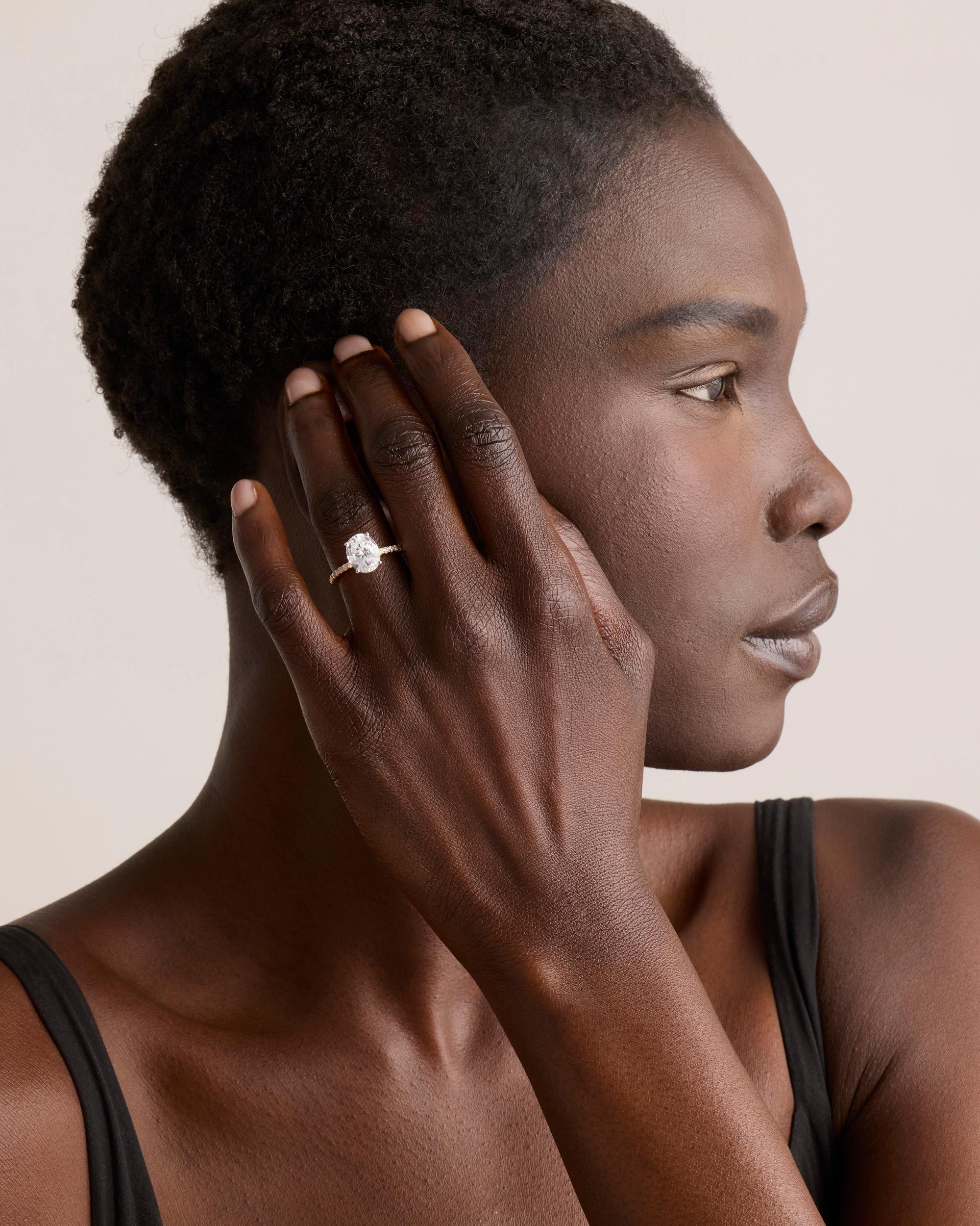 Quince | Women's Lab Grown Diamond Oval Petite Pave Engagement Ring Product Image