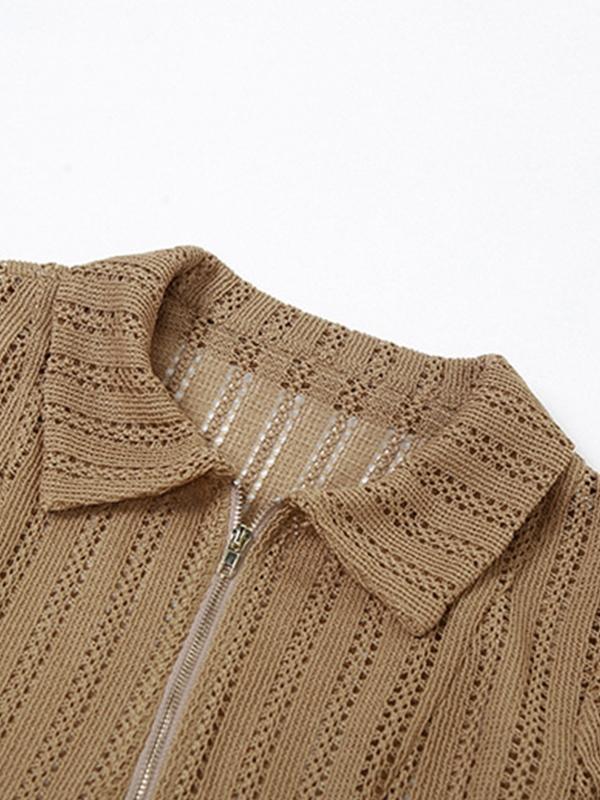 Cutout Ruffle Hem Zip Up Long Sleeve Knit Product Image