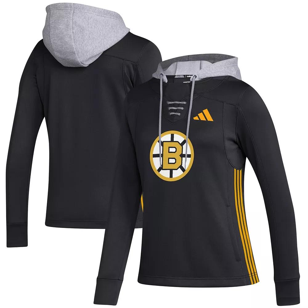 Women's adidas Black Boston Bruins Refresh Skate Lace AEROREADY Pullover Hoodie,  Product Image