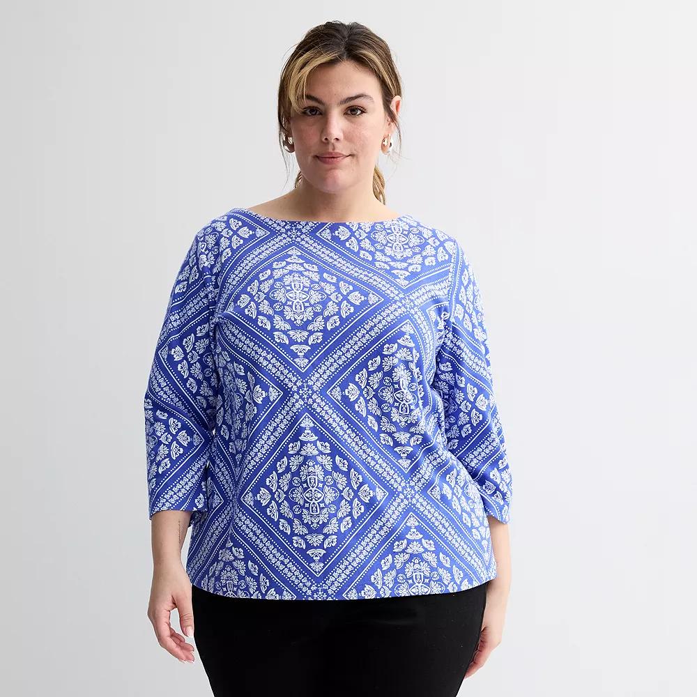 Plus Size Croft & Barrow® Boatneck Top, Women's, Size: 3XL, Blue Scarf Tile Product Image