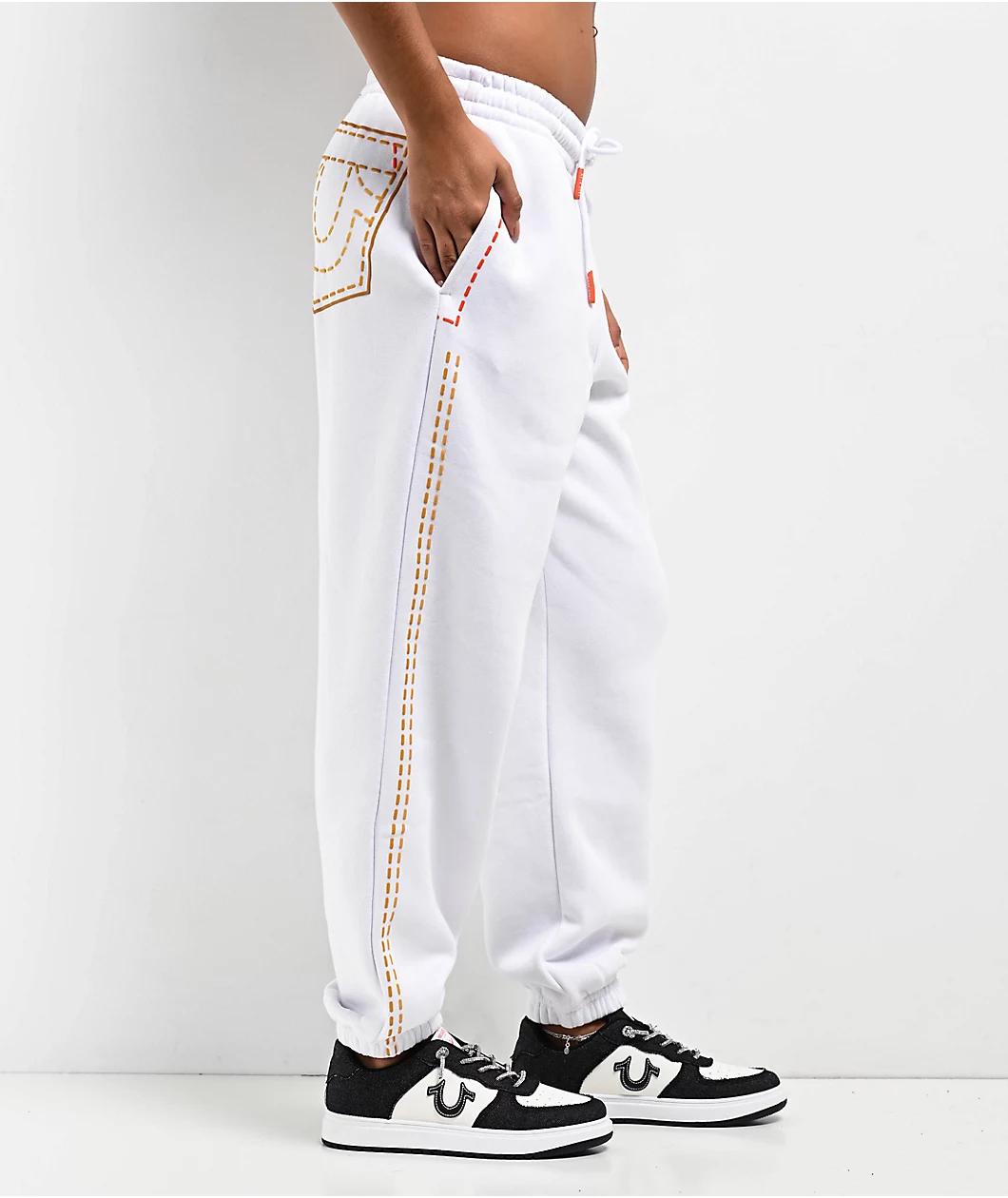 True Religion Big T Boyfriend White Jogger Sweatpants Product Image