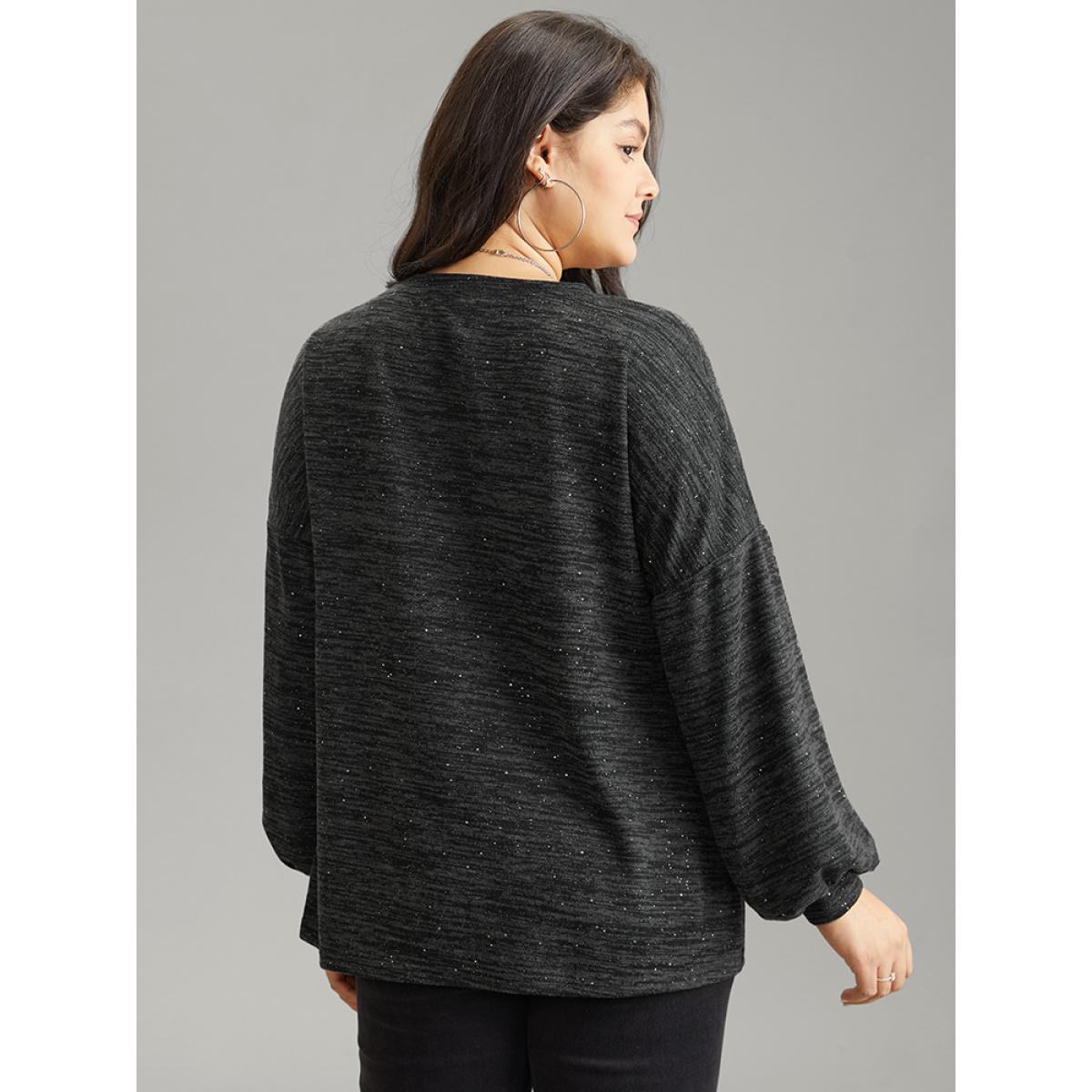 Plus Size Sequin Lantern Sleeve Drop Shoulder Sweatshirt Women DimGray Casual Sequin Round Neck Dailywear Sweatshirts BloomChic 10/M Product Image