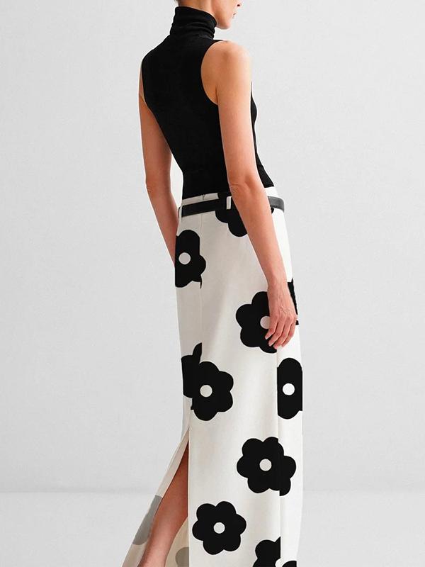 Floral Printed Split-Back Skirts Bottoms Product Image