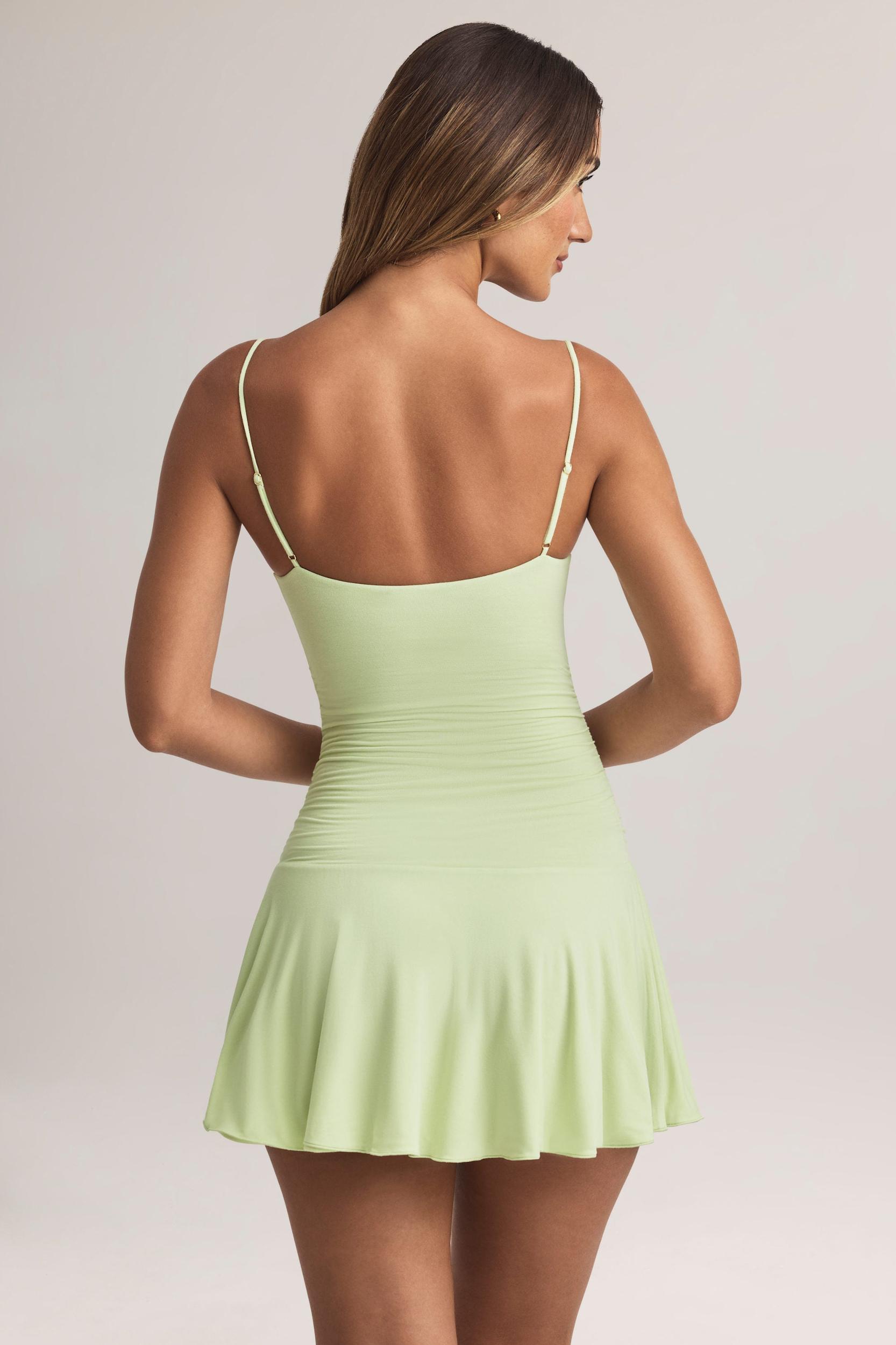 Modal Ruched A-Line Mini Dress in Sage Green Product Image