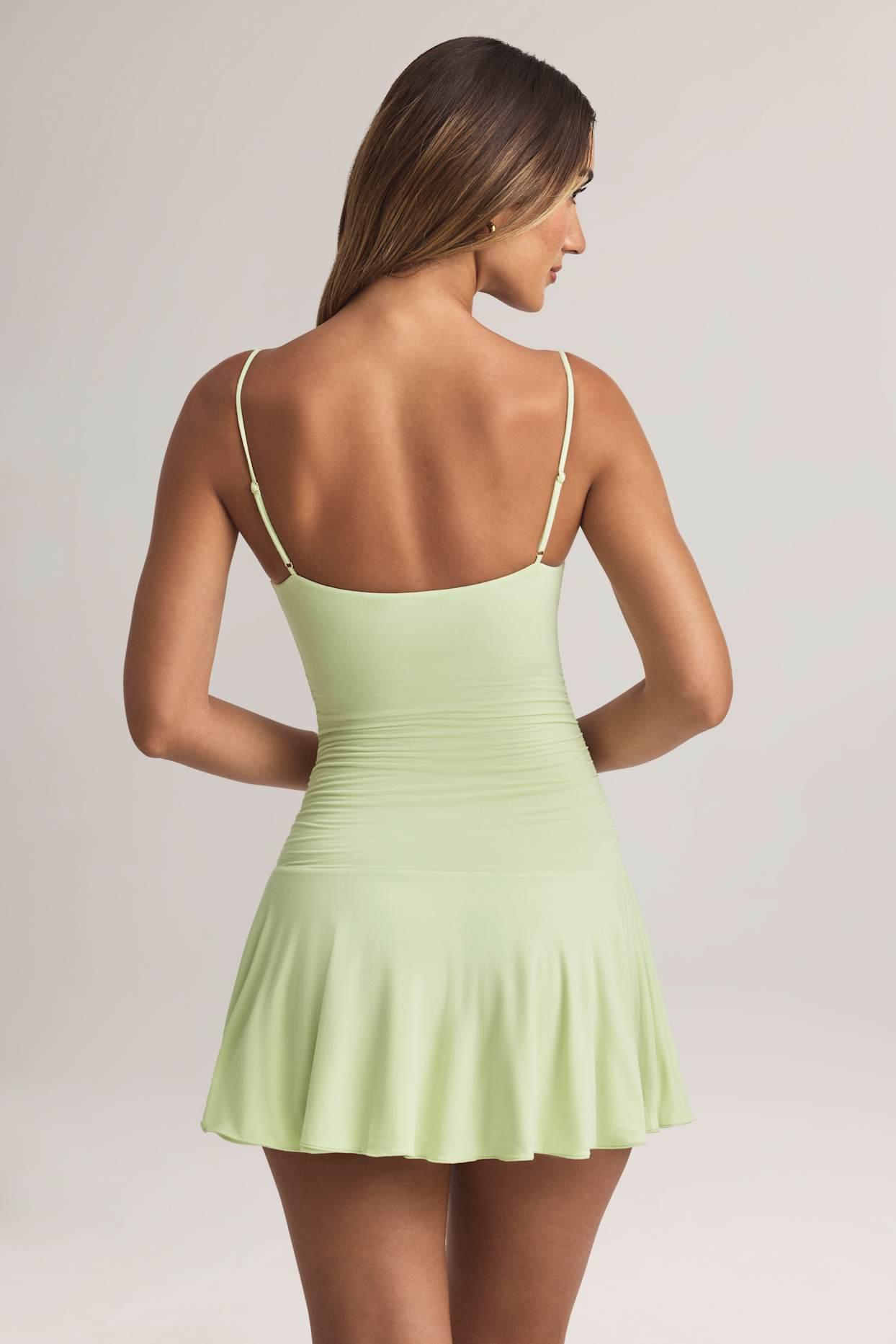 Modal Ruched A-Line Mini Dress in Sage Green Product Image