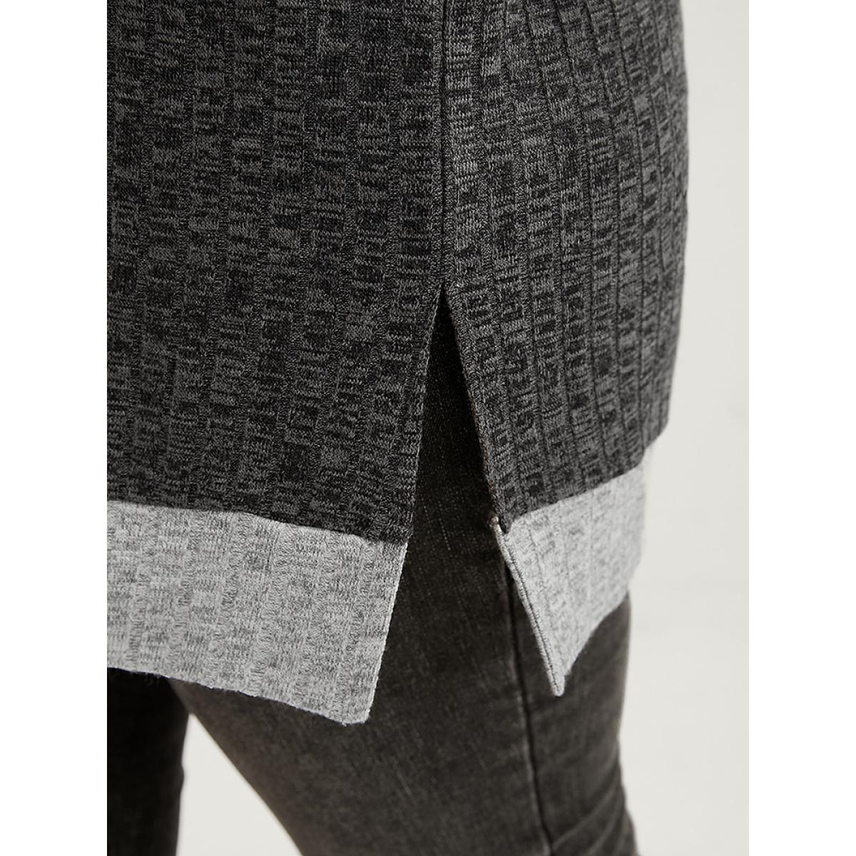 Plus Size Contrast Trim Split Hem Textured V Neck Sweatshirt Women DimGray Casual Patchwork V-neck Dailywear Sweatshirts BloomChic 14-16/1X Product Image