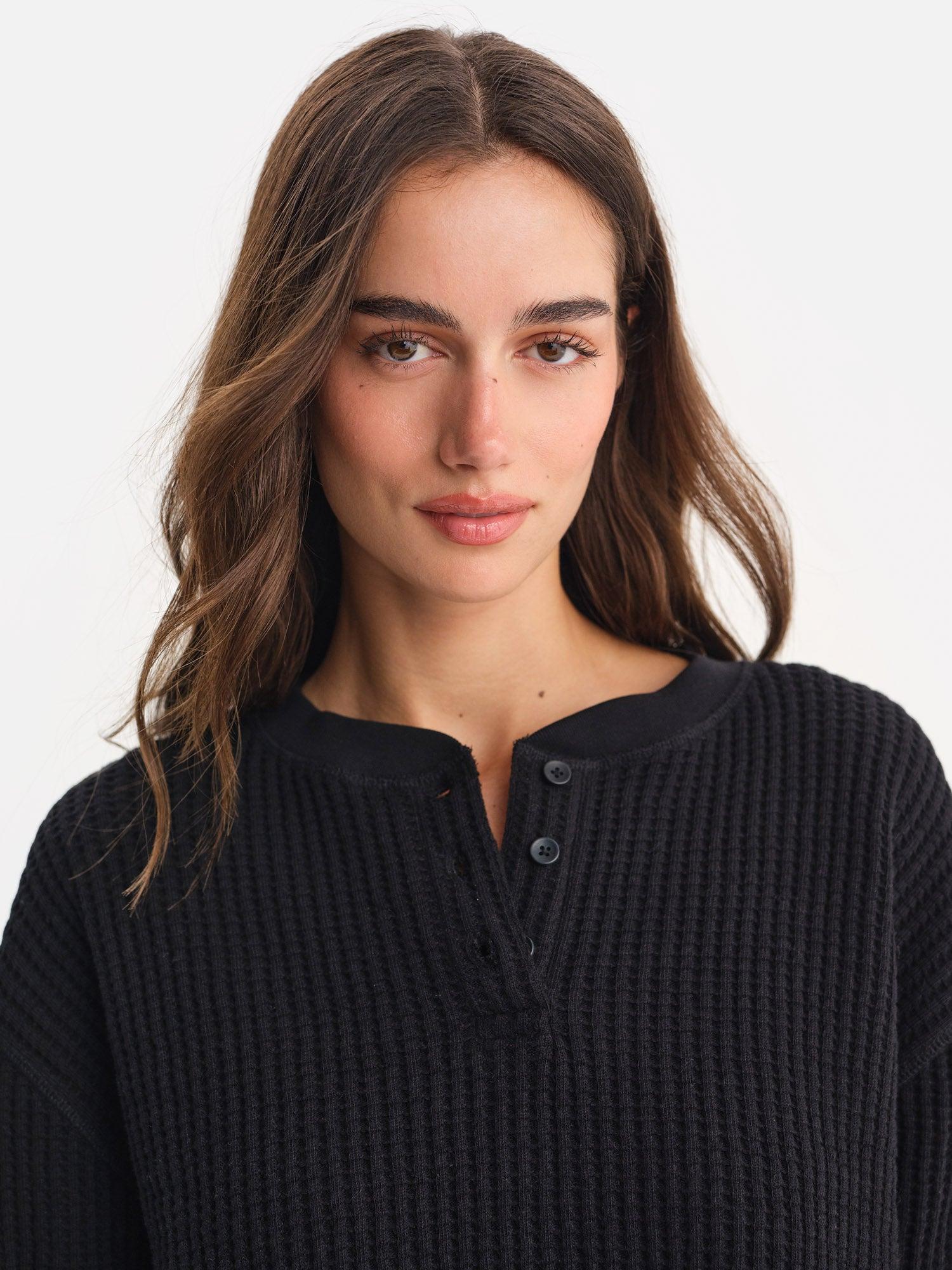 Organic Waffle Cropped Henley Female Product Image