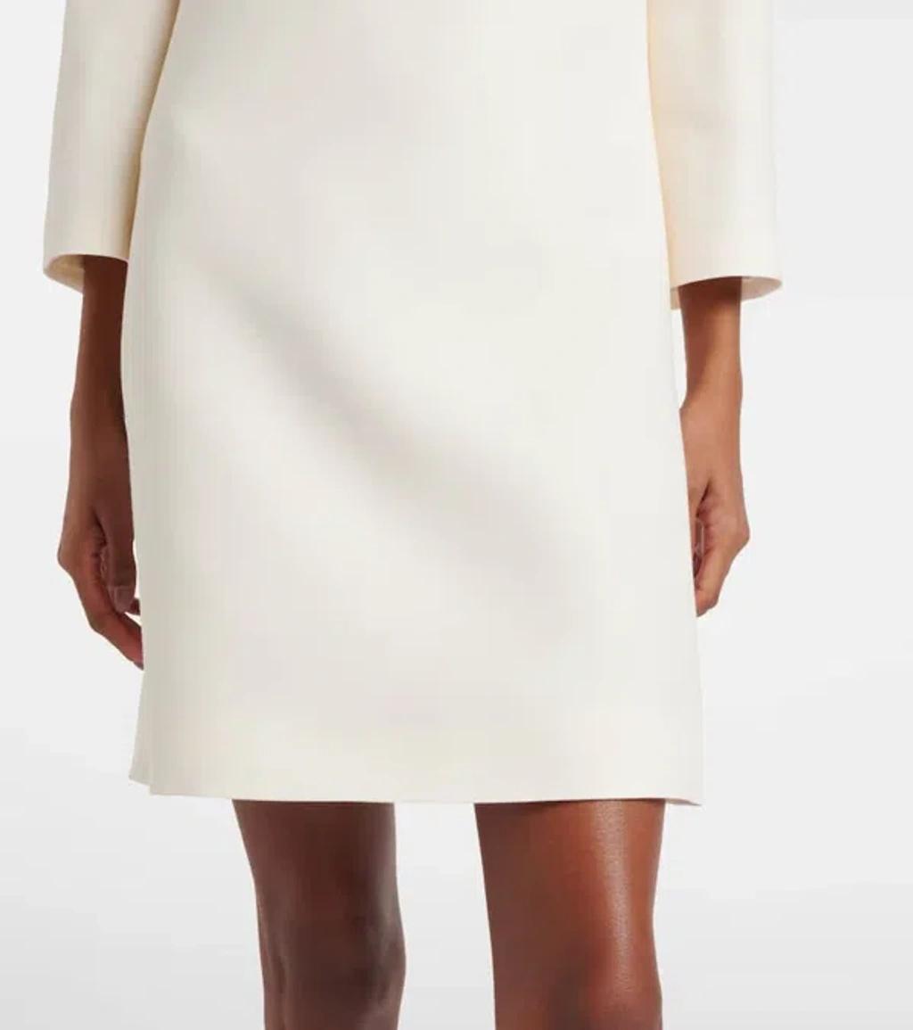 VALENTINO Embellished Silk Satin-trimmed Wool And Silk-blend Crepe Mini Dress In White Product Image