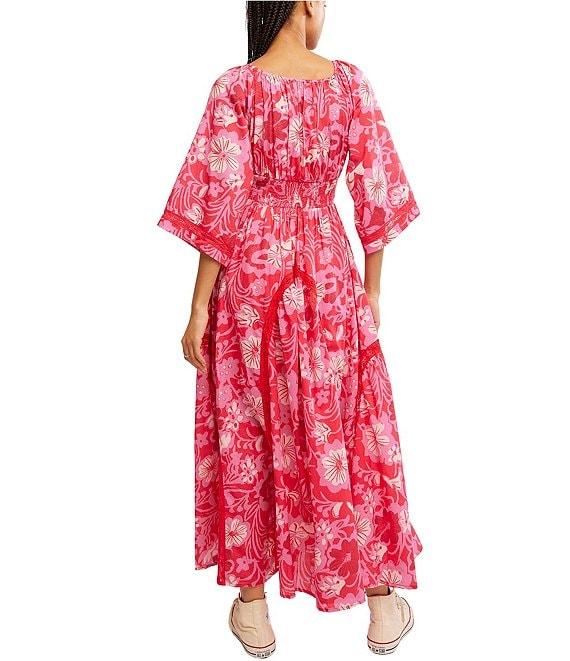 Free People Printed Dixie V Neck 3/4 Sleeve Maxi Dress Product Image
