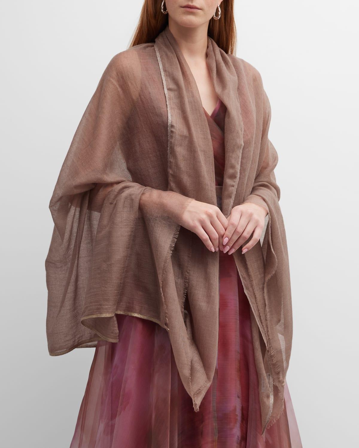 Sheer Evening Scarf With Metallic Stripe Border Product Image