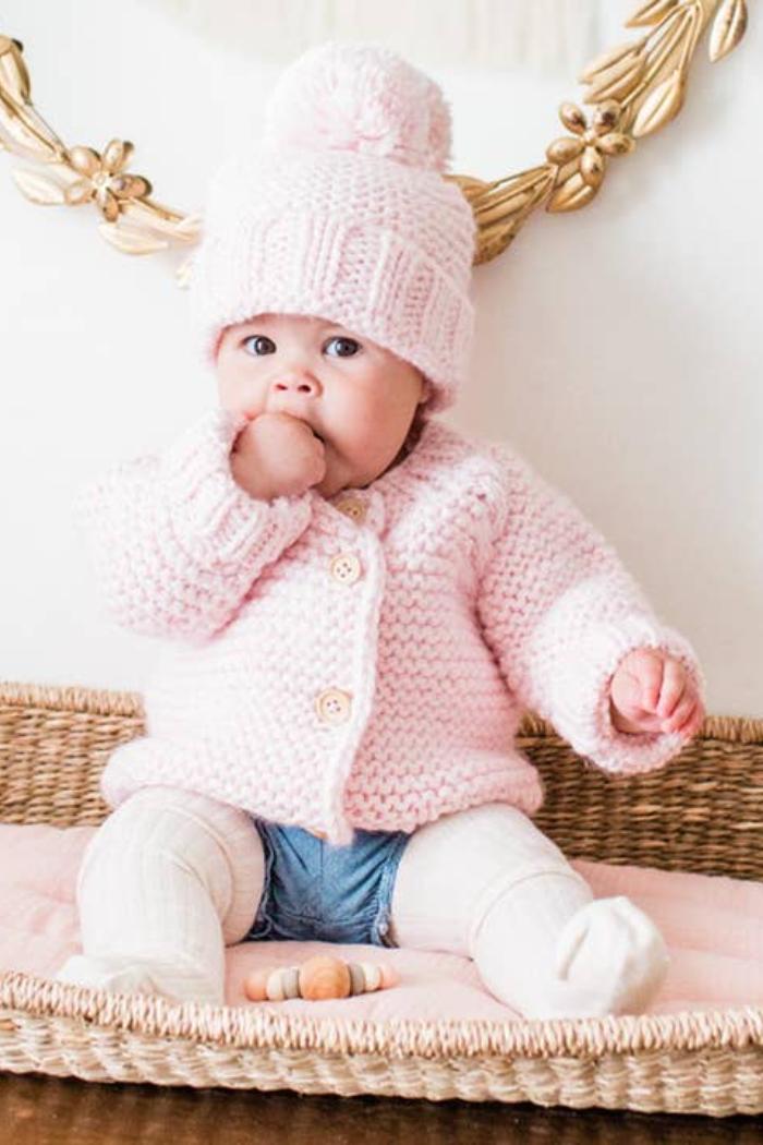 Blush Pink Garter Stitch Cardigan Sweater Product Image