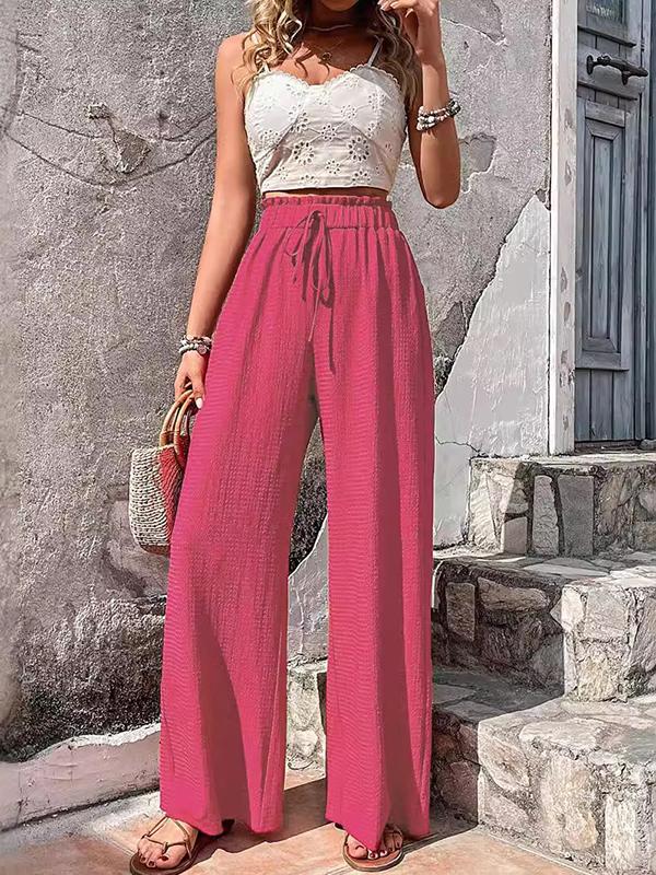 Loose Wide Leg Drawstring Elasticity Solid Color Split-Joint Pants Trousers Product Image