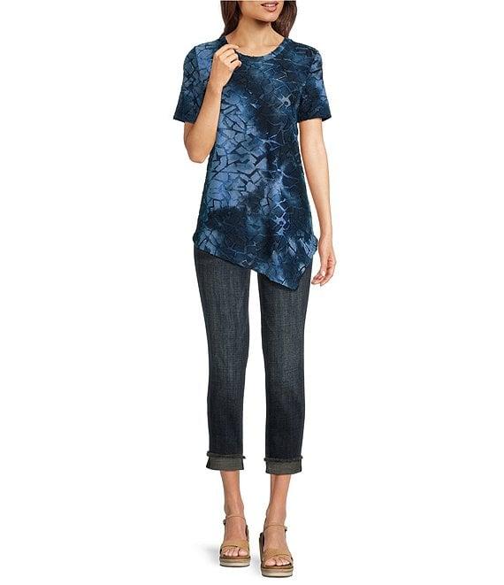 Calessa Round Neck Short Sleeve Tie Die Burnout Top Product Image