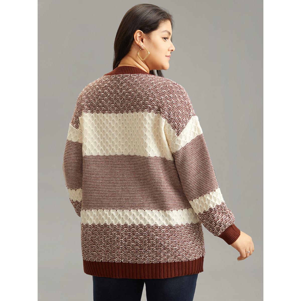 Plus Size Colorblock Contrast Round Neck Elastic Cuffs Pullover Rust Women Casual Loose Long Sleeve Round Neck Dailywear Pullovers BloomChic 14-16/1X Product Image