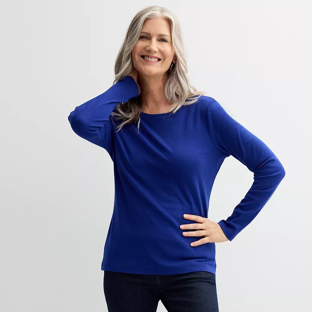Women's Croft & Barrow® Essential Long-Sleeve Crewneck Tee, Size: XS, Flynn Blue Product Image