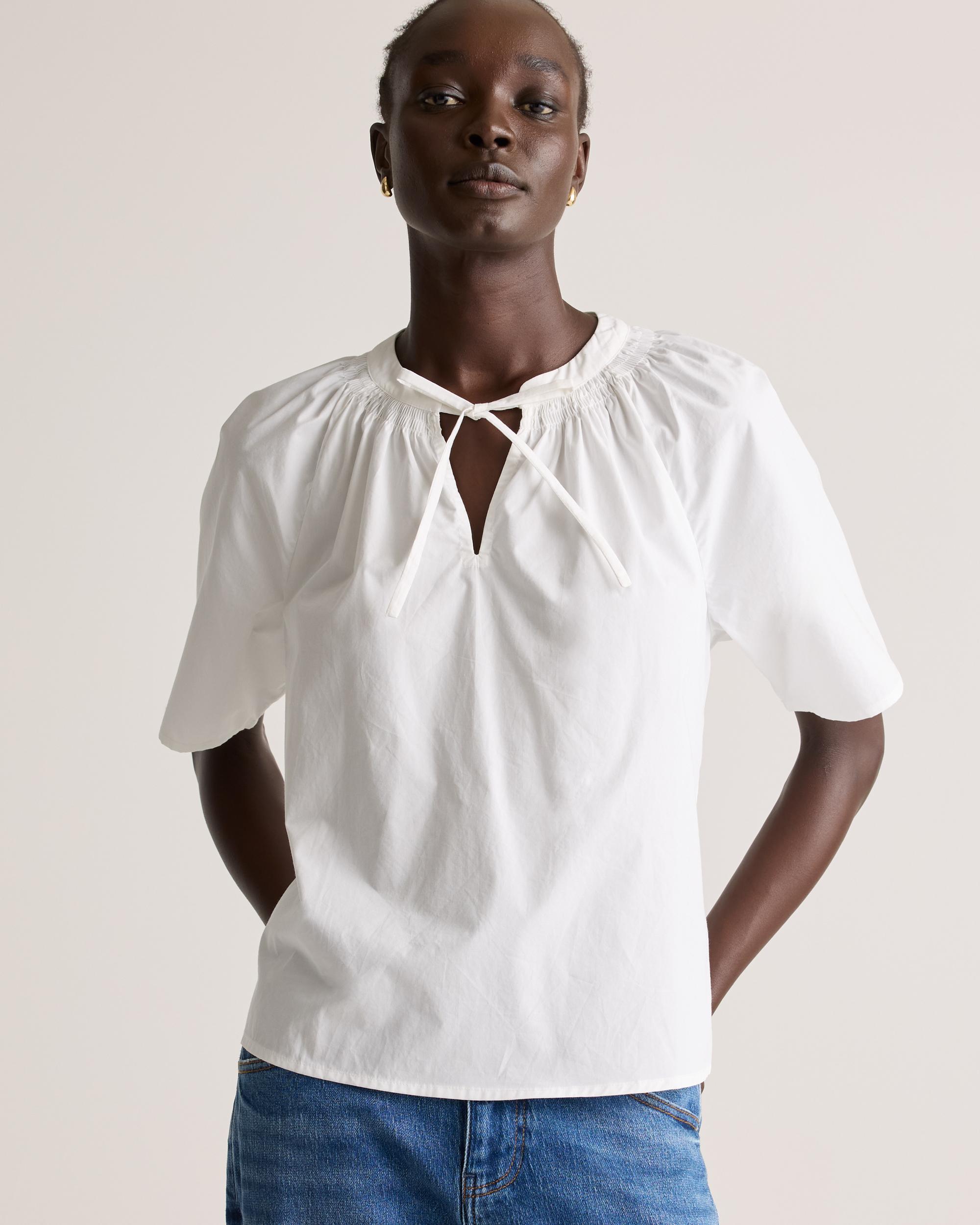 Quince | Women's Poplin Split Neck Top Organic Cotton Product Image