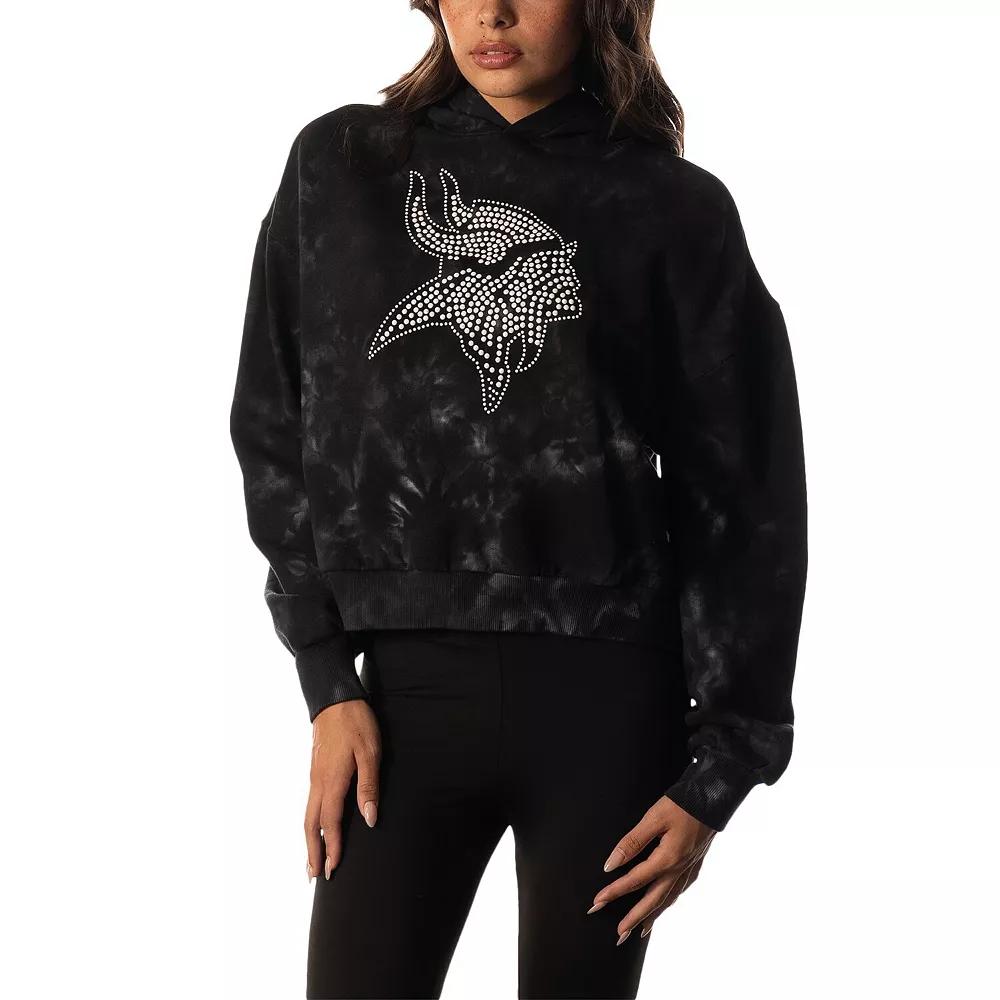 Women's The Wild Collective  Black Minnesota Vikings Tie-Dye Cropped Pullover Hoodie, Size: Small Product Image
