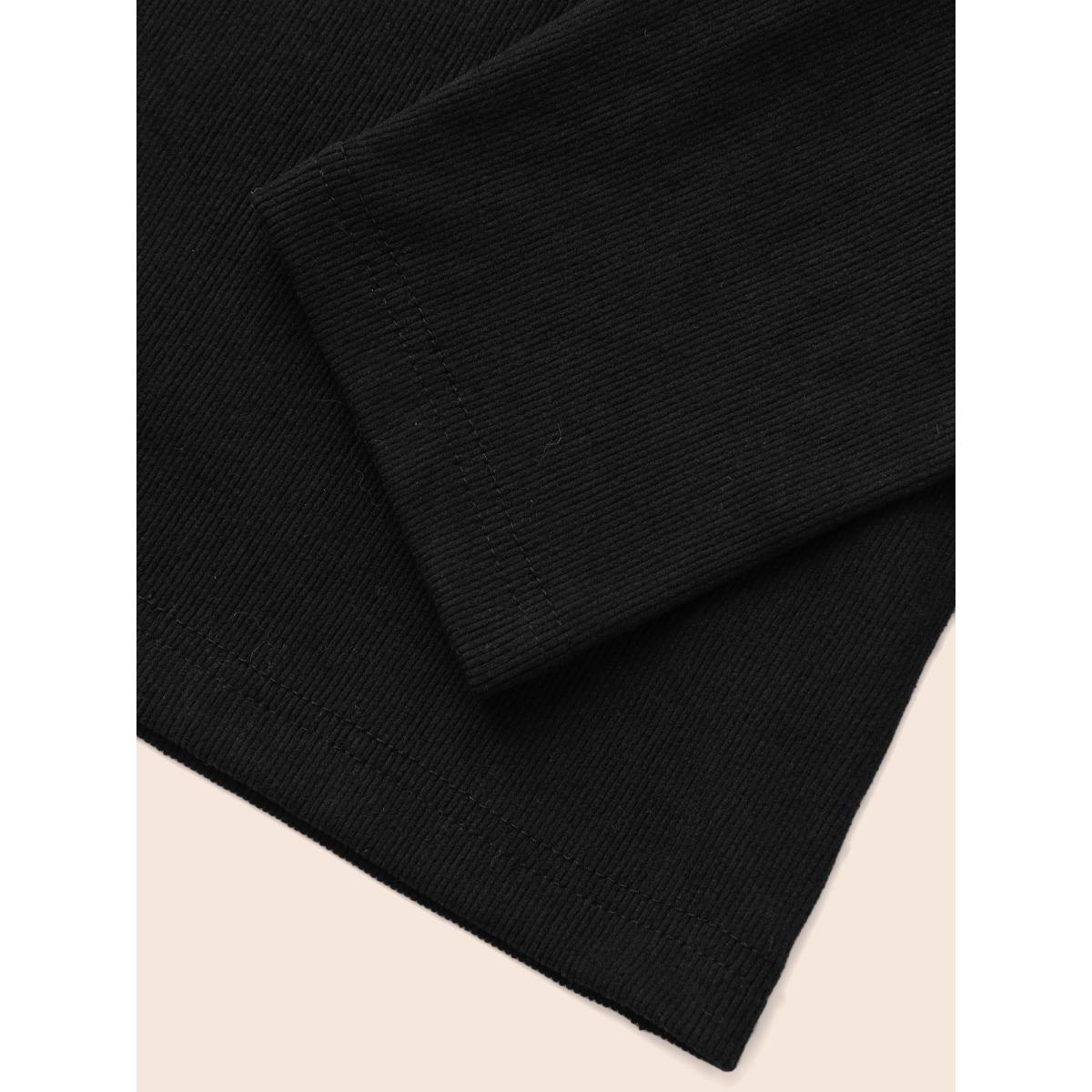 Plus Size Hooded Zipper Medium Stretch Sweatshirt Women Black Casual Texture Hooded Everyday Sweatshirts BloomChic 22-24/3X Product Image