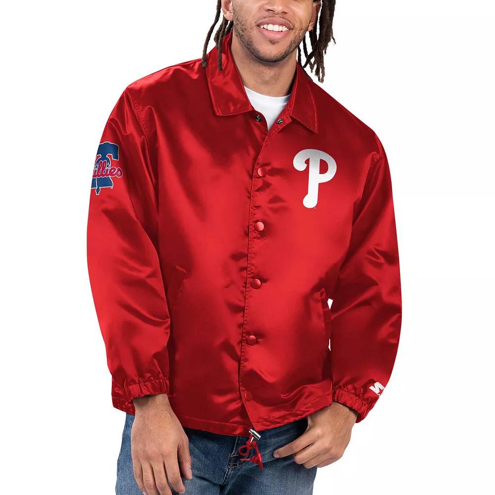 Men's Starter Red Philadelphia Phillies Option Route Satin Full-Snap Jacket,  Product Image