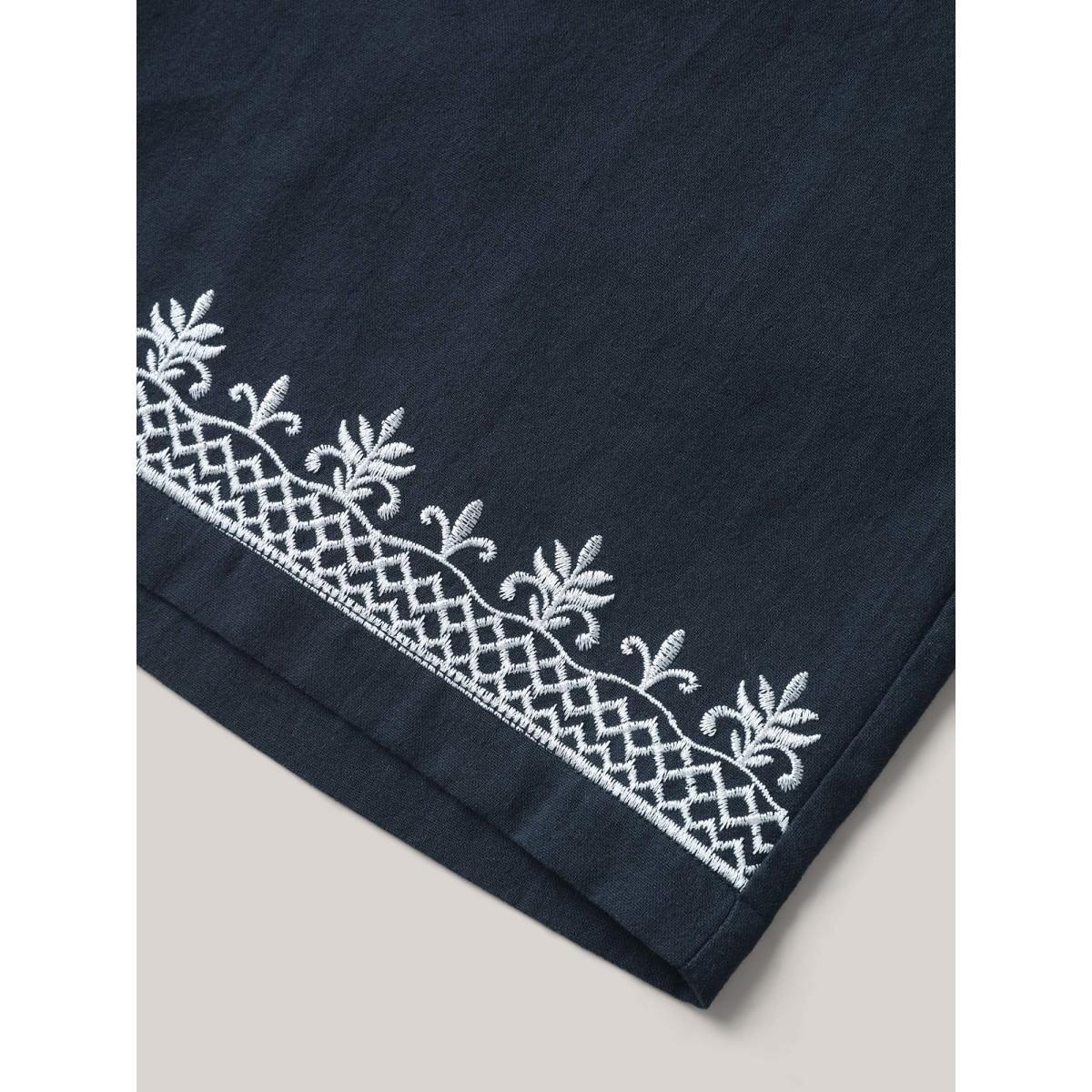 Plus Size Cotton Embroidered Hem Wide-Leg Solid Shorts Women Midnight Boho Embroidered Wide Leg Vacation Shorts BloomChic 26/4X Product Image