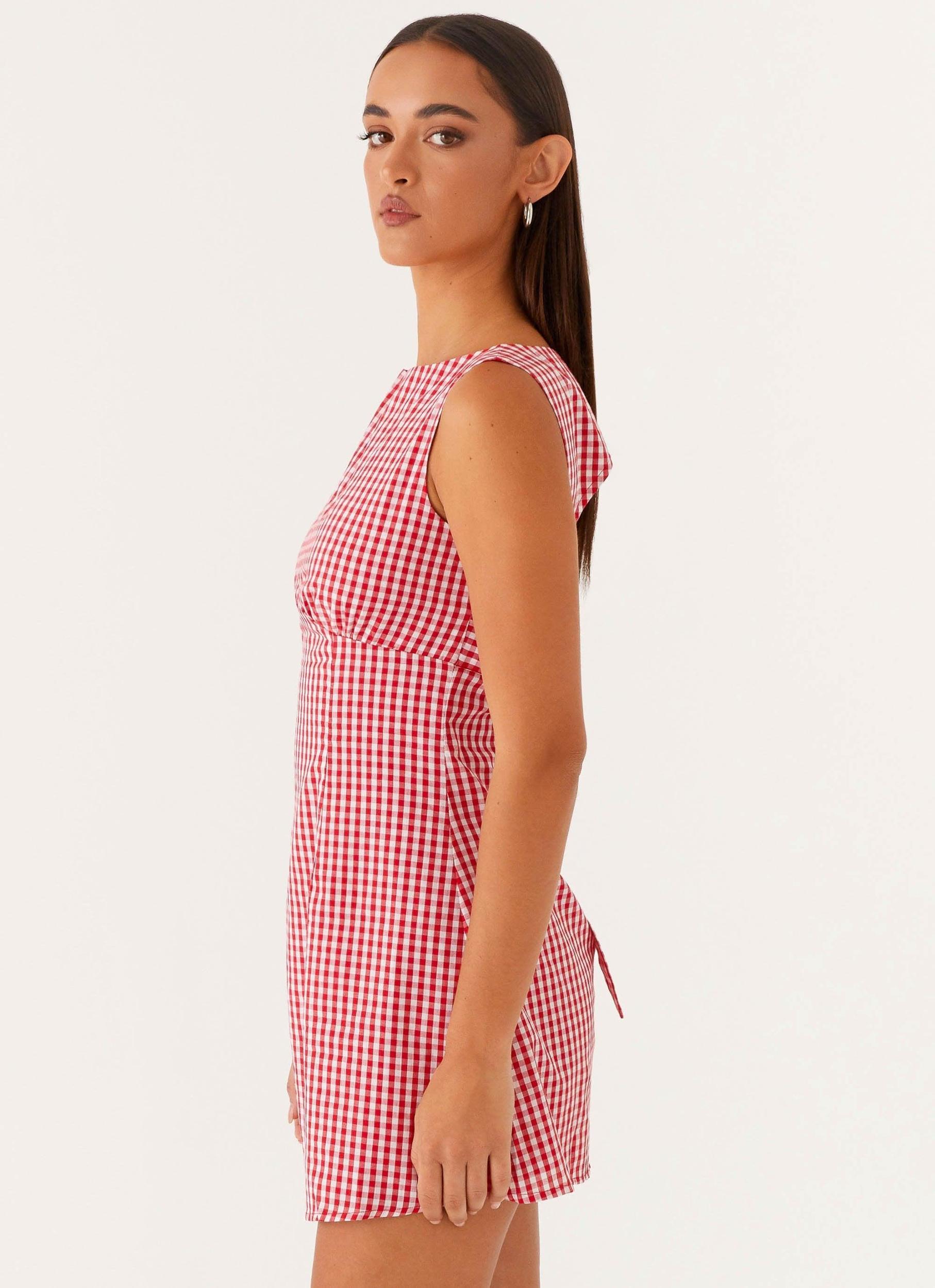 Lotus Tie Back Mini Dress - Red Gingham Product Image