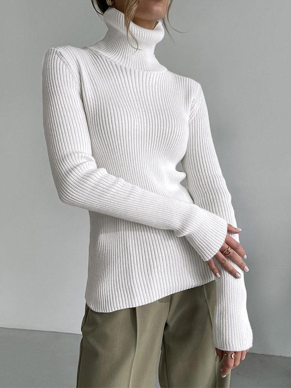 Solid High Neck Slim Knit Sweater Product Image